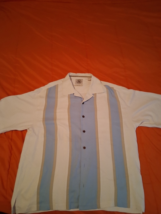 pussers Other - Pusser's West Indies Vintage Mens XL Silk Blue White Tan Stripe Button-Up